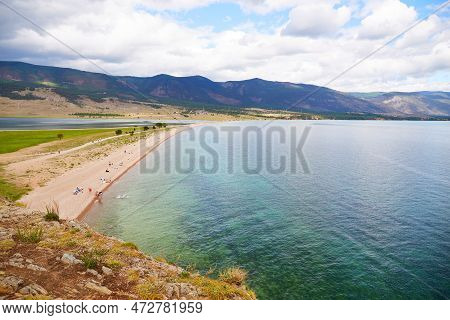 Lake Baikal In Summer. View From Cape Uyuga To The Beach And The Bay Near The Village Of Kurma. Tour