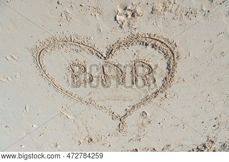 Bar Inscription On Sand. Summer Bar Inscription On Sand. Bar Inscription On Beach Sand.