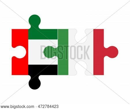 Connected Puzzle Of Flags Of United Arab Emirates And Italy, Vector