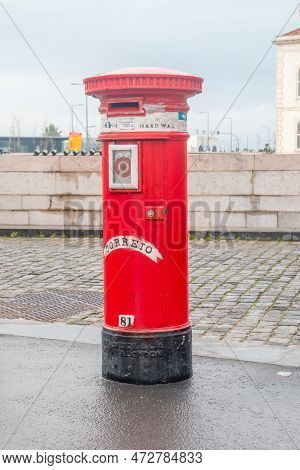 Lisbon, Portugal - December 4, 2022: Red Mail Post Box Of Portugal Post.
