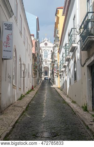 Lisbon, Portugal - December 4, 2022: Vale Street With Julio Pomar Museum.