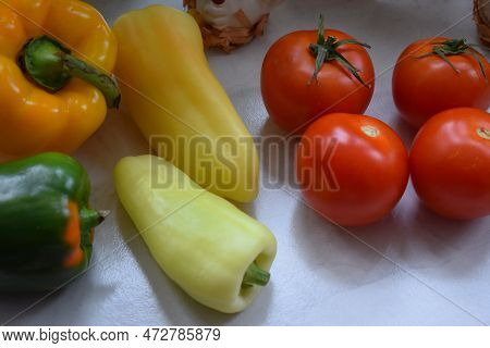 Mixed Green And Yellow Paprika With Red Tomatoes