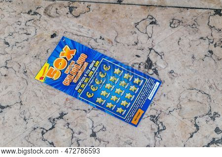Lisbon, Portugal - December 5, 2022: Portugal Lottery Scratch Card Of Raspadinha - Jogos Santa Casa.
