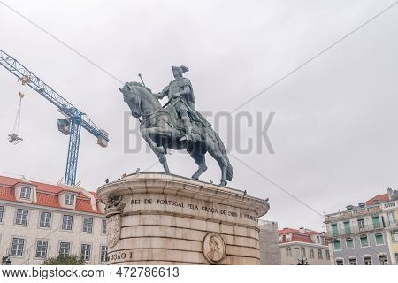 Lisbon, Portugal - December 5, 2022: Statue Of King John I (estatua De Dom Joao I).