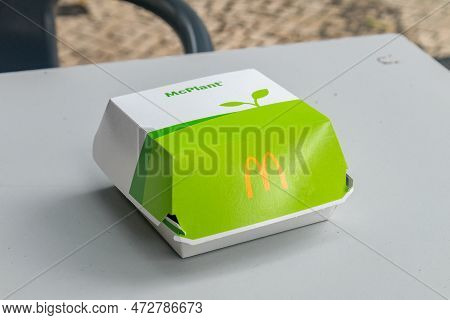 Lisbon, Portugal - December 5, 2022: Box Of Mcdonald's Mcplant Burger.