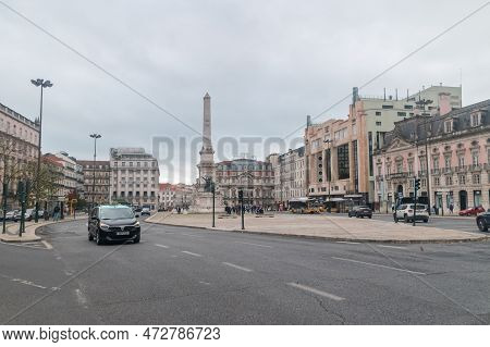 Lisbon, Portugal - December 5, 2022: Restauradores Square In Lisbon.