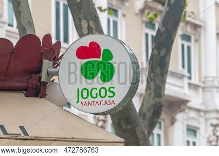 Lisbon, Portugal - December 5, 2022: Logo Of Jogos Santa Casa Lottery Company.