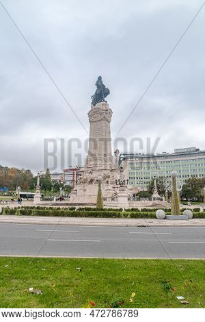 Lisbon, Portugal - December 5, 2022: Marquis Of Pombal Square (praca Marques De Pombal).