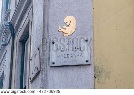 Lisbon, Portugal - December 5, 2022: Marechal Saldanha Street Sign.
