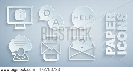 Set Mobile And Envelope, Speech Bubble With Text Help, Chat, Envelope Question Mark, Question Answer