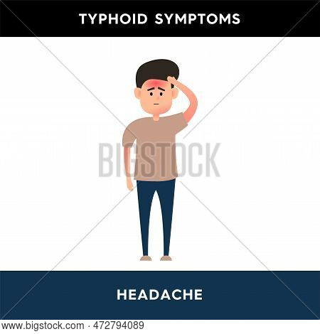 Vector Illustration Of A Man Who Is Experiencing A Headache. A Man Holds His Head With His Hand Beca