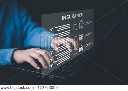 Insurance Form Agreements Concept, Businessman Signs Insurance Contracts  E-signing Digital Online, 