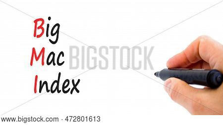 Bmi Big Mac Index Symbol. Concept Words Bmi Big Mac Index On White Paper On A Beautiful White Backgr