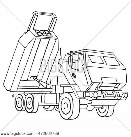 Himars Doodle Fill Color. M142 High Mobility Artillery Rocket System. Tactical Truck. Vector Illustr
