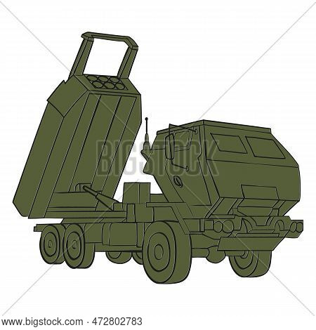 Himars Doodle Outline In Color. M142 High Mobility Artillery Rocket System. Tactical Truck. Colorful