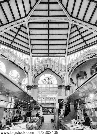 Valencia, Spain - January 28, 2017:  The Inside Of The Central Market Of Valencia, Also Known As Mer