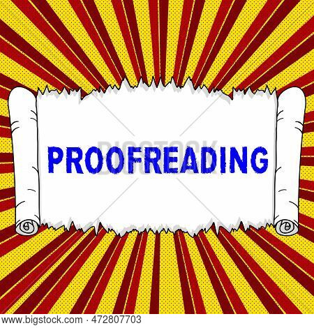 Text Caption Presenting Proofreading. Business Approach Act Of Reading And Marking Spelling, Grammar