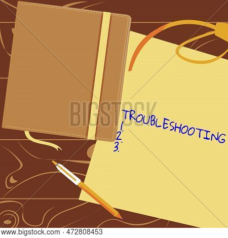 Conceptual Display Troubleshooting. Internet Concept An Act Of Investigating Or Dealing With In The 