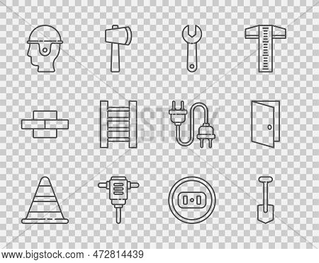 Set Line Traffic Cone, Shovel, Wrench Spanner, Electric Rotary Hammer Drill, Worker Safety Helmet, W