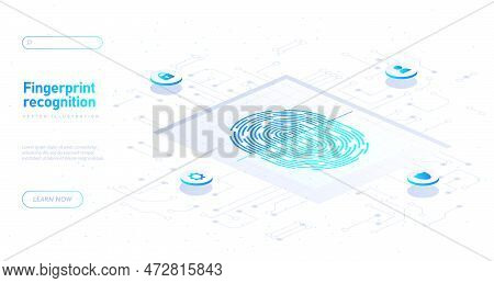 Fingerprint Recognition Concept. Identification, Protection Of Personal Data. Login To Your Account 