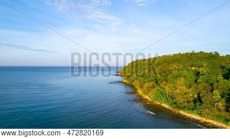 Igh Aerial View Of Azure Waters, White Sandy Beaches And Rich Forest Nature On Koh Kood In Thailand.