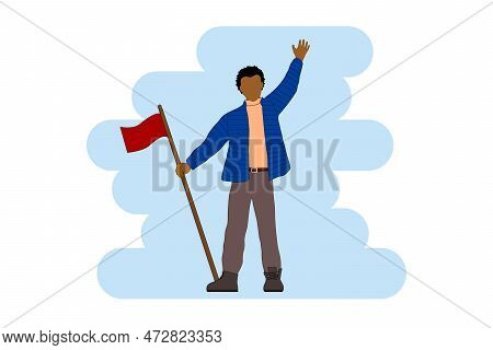 Illustration Of Man Ware Jecket Rais And Wave Hand Isolated Transparent Background, Flat Design Dive