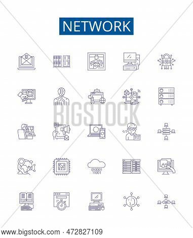 Network Line Icons Signs Set. Design Collection Of Network, Technology, Connectivity, System, Media,