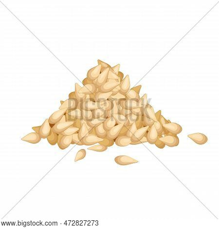 Sesame Seed White Pile Cartoon. Food Ingredient, Healthy Natural, Organic, Condiment Grain, Raw, Nut