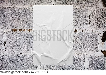 Blank White Wheatpaste Glued Paper Poster Mockup On Concrete Wall Background
