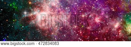 Stars Of A Planet And Galaxy In A Free Space . Bright Star Nebula. Distant Galaxy. Abstract Image. E