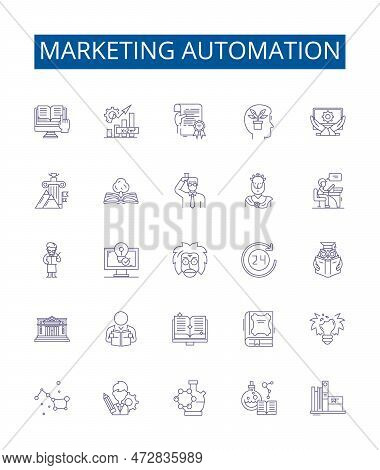 Marketing Automation Line Icons Signs Set. Design Collection Of Automation, Marketing, Software, Str
