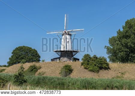 Windmill De Koe At The Former Bastion In Veere. Veere Is A City In The Province Of Zeeland In The Ne
