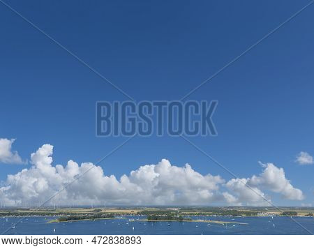 Aerial View With View Over Veerse Meer In Front Of Veere. Veere Is A City In The Province Of Zeeland