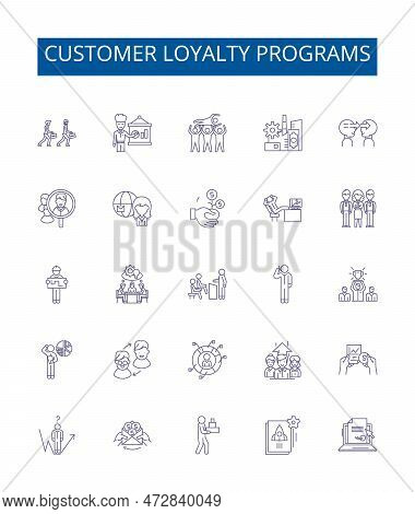 Customer Loyalty Programs Line Icons Signs Set. Design Collection Of Rewards, Loyalty, Incentives, B