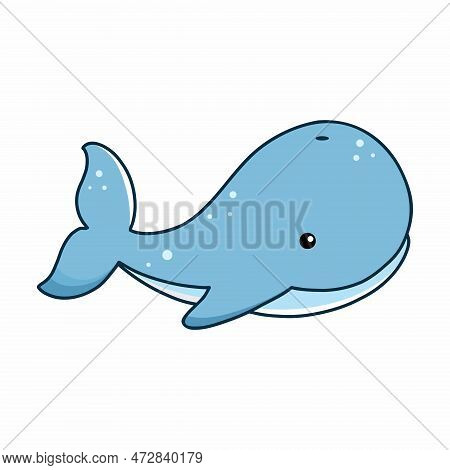 Cute Whale On White Background. Illustration For Children. Cartoon. Sitker In Doodle Style.