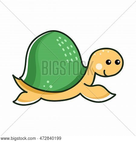 Cute Sea Turtle.  Cartoon Character. Illustration For Children. Hand Drawn Sticker.