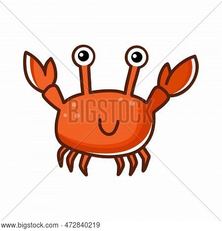 Funny Crab. Illustration For Children's Book. Sticker. Cartoon Character. Marine Life.