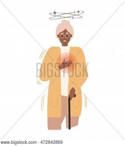 Panic Attack And Disorders Concept. Senior Adult, Old Black Woman Got Panic Attack, Mental Illness