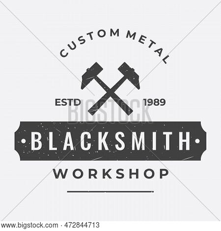 Blacksmith Anvil Job Logo Vintage. With Hammer And Horseshoe Isolated Background.logo For Industry.