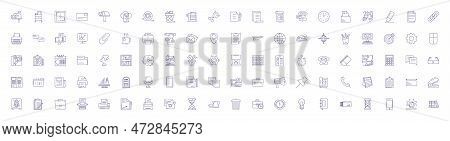 Office Supplies Line Icons Signs Set. Design Collection Of Stationery, Pens, Envelopes, Paper, Notep