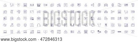 Multimedia Line Icons Signs Set. Design Collection Of Audio, Video, Graphics, Animation, Photos, Mus