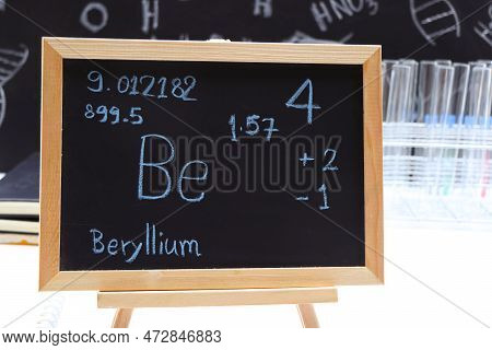 Beryllium And Symbol Structural Formula Chemical On The Blackboard, Chemistry In The Classroom