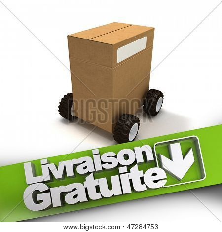 Banner di consegna gratuita in francese, Livraison gratuite con una casella su ruote