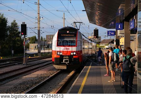 Gmunden, Austria - August 2, 2022: Siemens Desiro Passenger Train Of Austrian Federal Railways Obb A