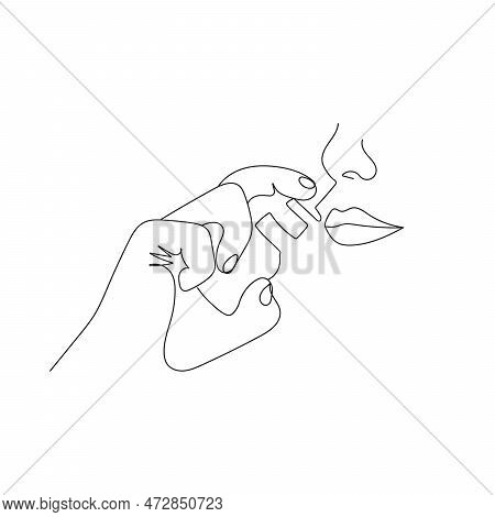 Humans Hand Using Nazal Spray. One Line Art. Healthcare And Medical Concept. Hand Drawn Vector Illus
