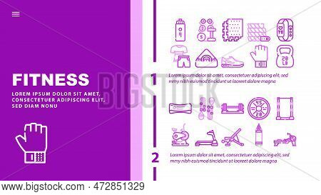 Fitness Gym Exercise Landing Web Page Header Vector. Diet Sport, Weight Health, Healthy Muscle, Food