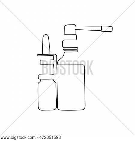 Nazal And Throat Spray. Medication, One Line Art. Healthcare And Medical Concept. Hand Drawn Vector 