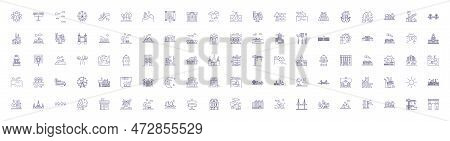 Green Buildings Line Icons Signs Set. Design Collection Of Ecological, Sustainable, Renewable, Effic