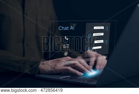 Ai, The Concept Of Artificial Intelligence Use Analytics. Man Using Technology Smart Robot Ai, Artif