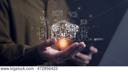 Ai, The Concept Of Artificial Intelligence Use Analytics, Automation, And An Autonomous Brain. Big D